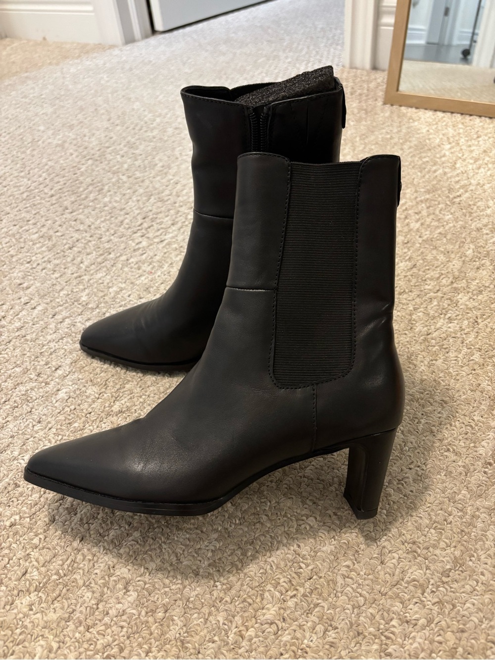 Genuine Leather Black Pointed Toe Ankle Boots – Classic Block Heel size 37